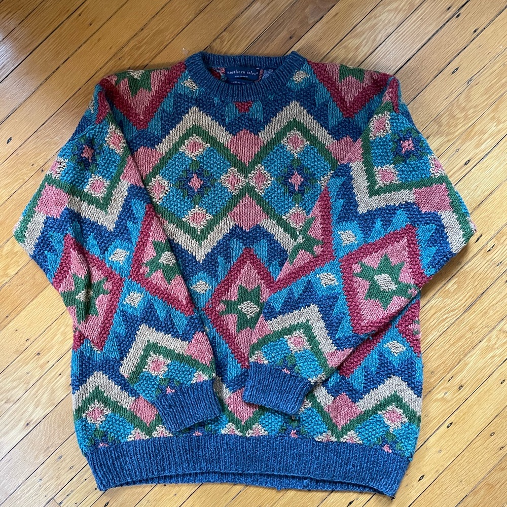 Vintage 90s Men’s Sweater - Geometic Design - size XL